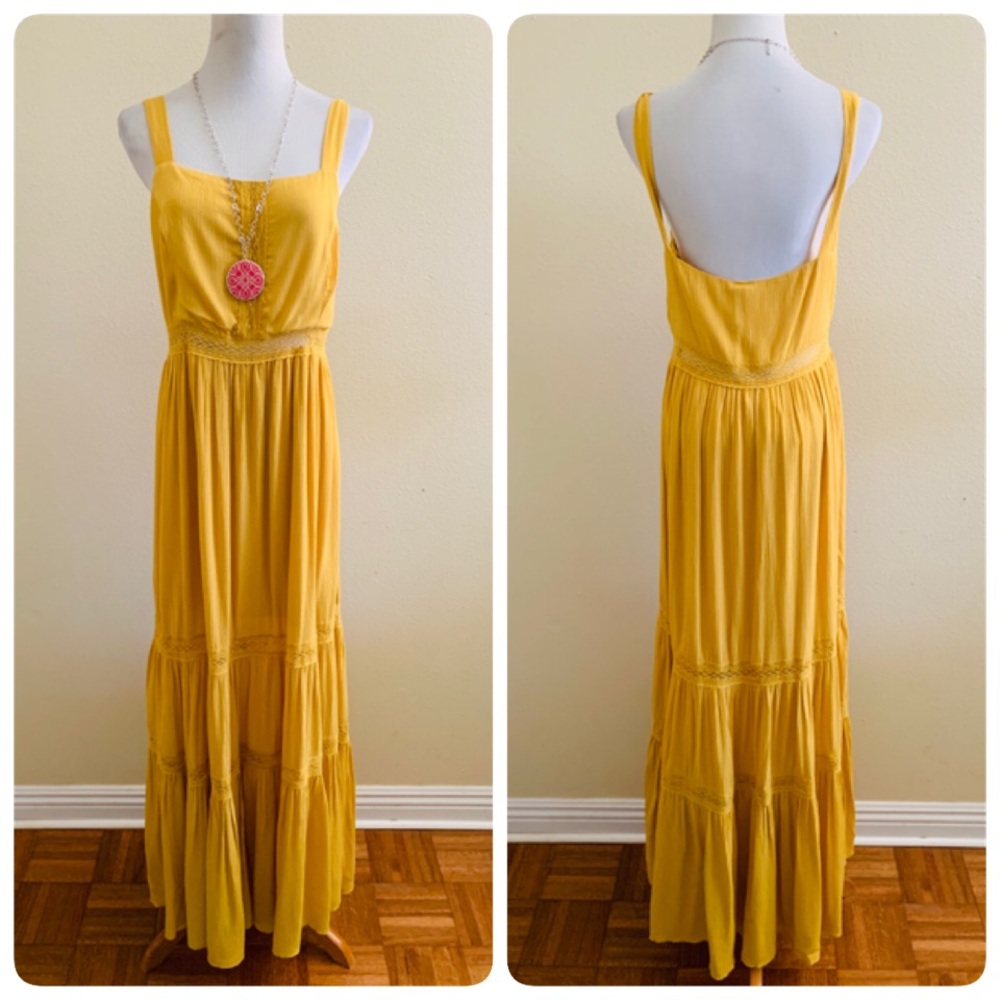 Altar'd State Maxi Boho Dress Mustard Yellow - Picture 2 of 6